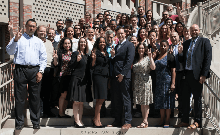 Photo of staff assembly members on Steps of Troy on USC campus